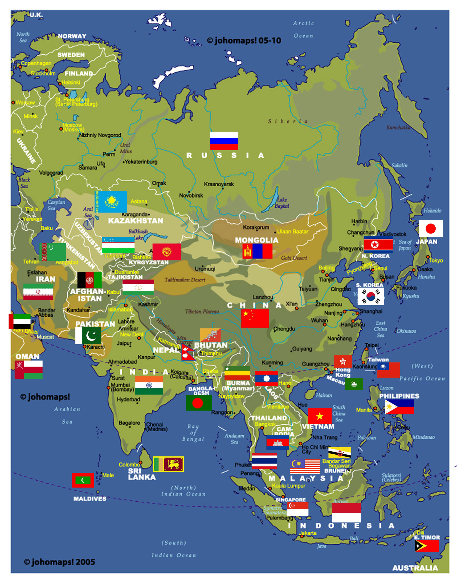 Physical and Administrative Map of Asia