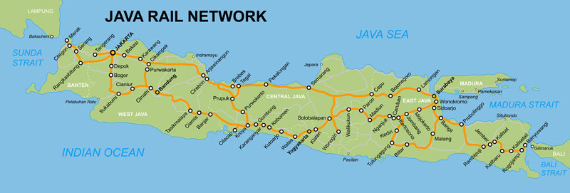 map of java. Rail Map of Java, Indonesia
