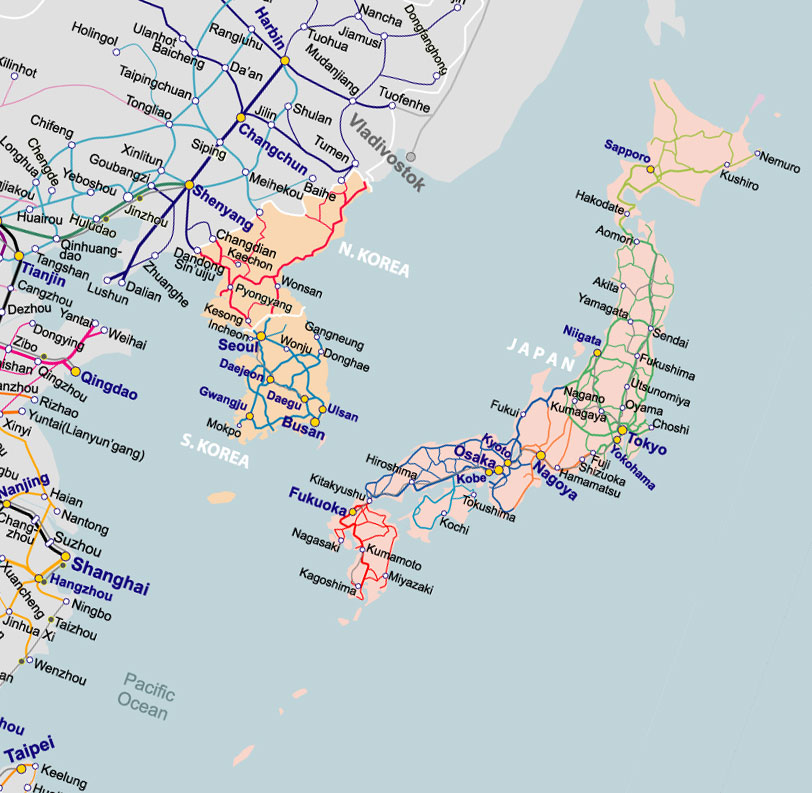 Rail Map of Japan and Korea