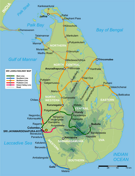 Topo and Rail Map of Sri Lanka