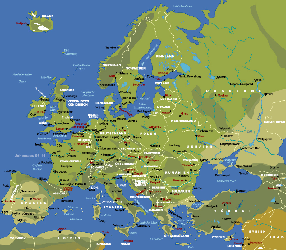 Landkarte von Europa (Deutsch Version) - JohoMaps