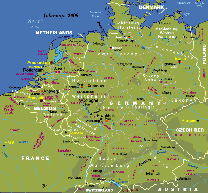 Map of the Belgium, Germany, Luxemburg, and the Netherlands