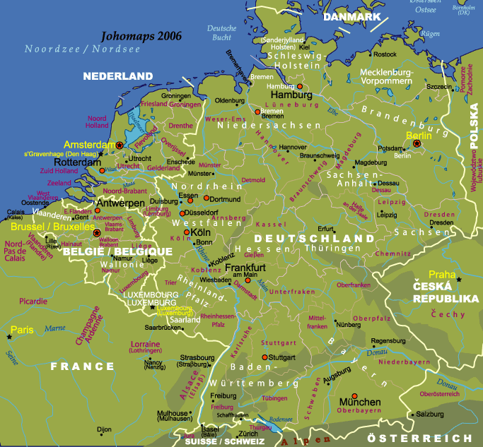 Deutschland und Belgie Landkarte / Kaart van Benelux met Duitsland/ Carte d'Allemagne et Benelux